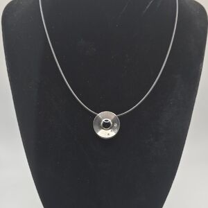 Onyx and Diamond Stainless Steel Minamalist Pendant Necklace